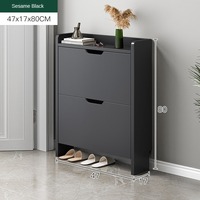 Zapatero Sencillo de 4 Niveles con Cajones, Gabinete Negro Ultra Delgado con Cubos Abatibles, Organizador de Zapatos Moderno Convertible