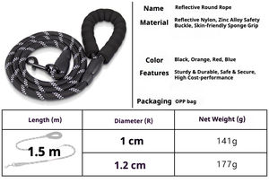 Tali anjing, tali anjing dengan pegangan nyaman tali nilon reflektif anti-tarik tali hewan peliharaan untuk berjalan dan latihan - Product Image 6