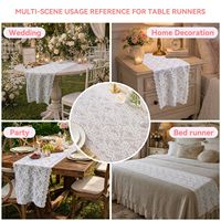 Chemin de table en dentelle florale brodée blanche de style bohème sur mesure pour la décoration de table de banquet de mariage, chemin de lit romantique