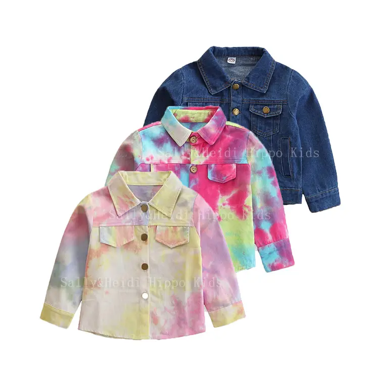 Boutique Full Sleeve Denim Baby Clothes Winter Coats Popular Tie-Dye Elegant Coats For Girls Warm Baby Jackets Coats