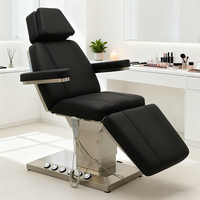 Table de massage électrique pour esthéticienne, mobilier de salon de beauté, cuir noir, base en métal argenté, lit de soin facial à 3/4 moteurs