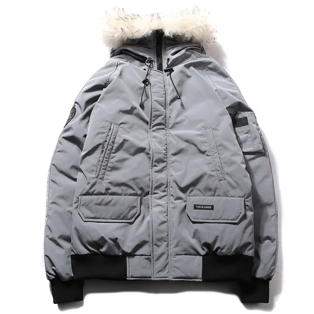 High Fashion Custom Made Thickening Polyester Solid Colour Men's Down Jacket With Hat For Autumn And Winter Coat