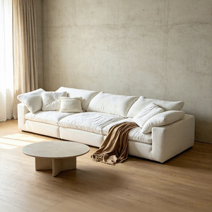 Canapé modulaire de style Wabi-Sabi, entièrement amovible et lavable, en tissu blanc en lin et coton éponge pour salon - Product Image 3