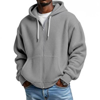 Veste à capuche zippée pour homme, hiver, épaisse, manches longues, couleur unie, coupe ample, anti-plis, en polyester, style décontracté et sportif