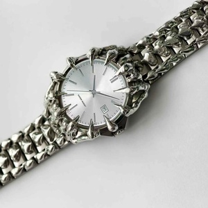 Montre à cadran arabe unique faite à la main, montre à quartz avec breloque griffe, montres vintage soudées, montres gothiques en acier inoxydable pour hommes, montres en albâtre - Product Image 6