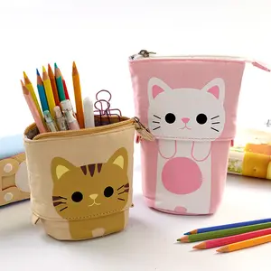 免费送货支架商店铅笔架帆布卡通可爱猫伸缩铅笔袋文具笔盒铅笔盒