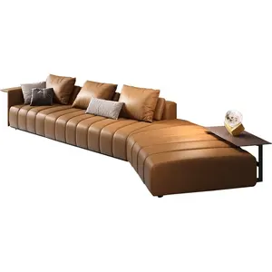 Sofá Seccional de cuero de alta calidad, estilo moderno, grande, en forma de L, 7 asientos, marrón, buff, gama alta