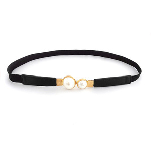 European and American style retro pearl buckle thin belt women's dress elastic waist belt <b>hook</b> narrow waist belt - Product Image 5