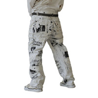 Jean large déchiré pour homme style grunge, patchwork multicouche brodé, taille mi-haute, délavé, pour hiver et automne