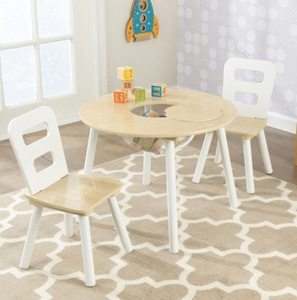 Mesa de almacenamiento redonda y juego de 2 sillas - Natural y blanco para dormitorio infantil, escritorio para muebles infantiles - Product Image 4