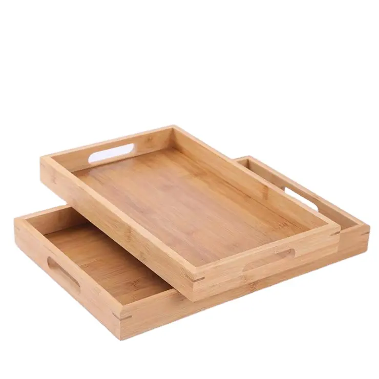 Popular custom service tray Bamboo wooden tray Coffee table Wooden bamboo service tray with handle