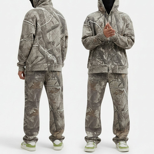 KingSen Ensemble de survêtement personnalisé pour homme, 100% Coton, imprimé intégral, comprenant un sweat à capuche zippé à épaules tombantes et un pantalon, coupe ample, style streetwear - Product Image 1