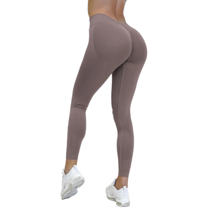 Leggings de sport pour femme à taille élastique, sans couture, avec logo personnalisé, taille en V, effet <span class=keywords><strong>ventre</strong></span> <span class=keywords><strong>plat</strong></span> et rehaussement des fessiers, pour le yoga, le fitness, la <span class=keywords><strong>gym</strong></span> et la course à pied - Product Image 4