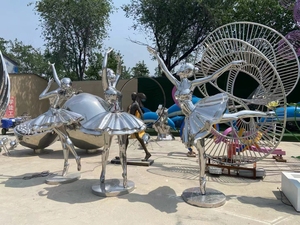 Estatua de jardín de área pública urbana, estatua de Arte de Metal para exteriores, juego de esculturas de bailarina de acero inoxidable para plazas culturales de parque - Product Image 5