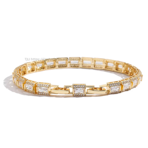7Mm Rectangular Tennis <b>Bracelet</b> Copper Micro-inlaid Zircon Hip Hop <b>Couple</b> Easy Buckle Tanjing Fashion Lijing Necklace - Product Image 5