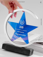 Haute qualité créative étoile à cinq branches métal cristal trophée fournisseur personnalisé entreprise récompenses annuelles amour thème Souvenir Plaque