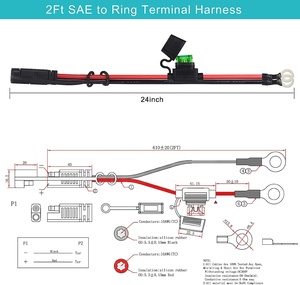 SAE สายเคเบิลแบบถอดออกได้อย่างรวดเร็ว2ขาพร้อมขั้วต่อเทอร์มินัลปลั๊กหุ้มฉนวนพีวีซีสำหรับชาร์จแบตเตอรี่อิเล็กทรอนิกส์/บำรุงรักษา - Product Image 3