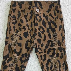 Nouvel Arrivage Jean Patte d'Éléphant Double Évasée Imprimé Léopard avec Ceinture Ajustable et Bouton pour Enfants, Sans Minimum de Commande - Product Image 5