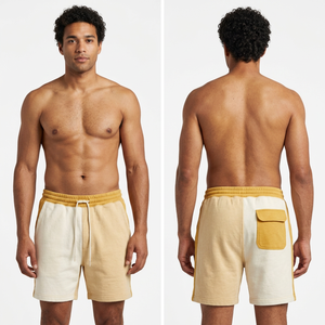 Color Blocked Sporty Canvas Cotton Drawstring Breathable Mid Waist Casual Knitted <b>Shorts</b> for <b>Men</b> with Pockets - Product Image 2