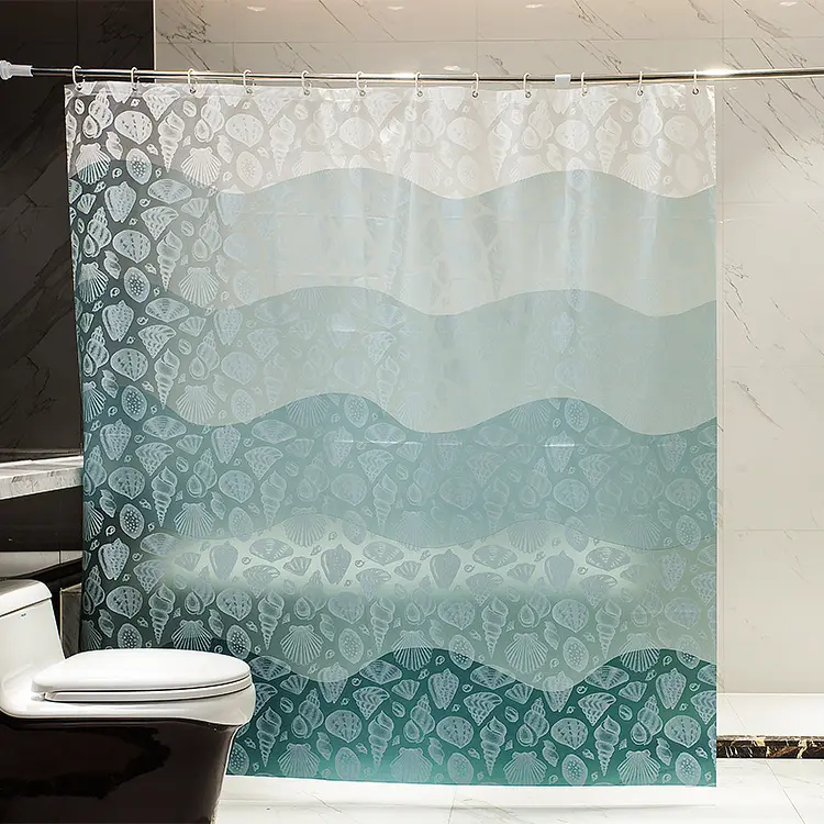 Su geçirmez plastik baskılı duş perdesi banyo hafif duş perdesi 12 kanca ile