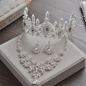 Conjunto de joyas de boda, corona grande, Tiara, pilar de cristal nupcial, S1785F, 2022