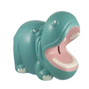 Custom shaped coin saving storage box ceramic green hippo money bank Hippo Style Money Box Giant Piggy Bank for kids