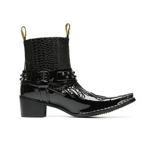 NA741 <span class=keywords><strong>Botas</strong></span> de vaquero occidental para hombre Punta estrecha Cabeza de hierro Rock Botines de cuero genuino Hombres Negro Montar/<span class=keywords><strong>Botas</strong></span> de fiesta de motocicleta - Product Image 2