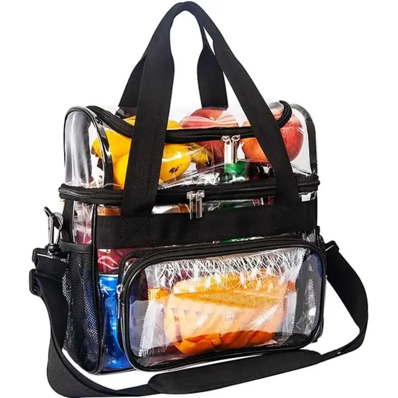 Custom Clear PVC Lunch Bags For Work School Outdoor Picnic Storage Tote Bags Waterproof Handbag Transparent Clear Lunch Bag