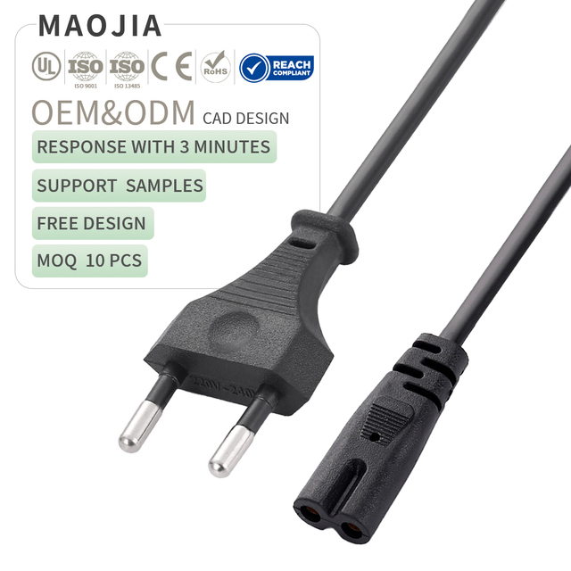 Euro Power Cable CEE 7/16 Figure 8 Power Cord Male Plug 2Pin to IEC C7 Female Small Appliance Cable 18AWG 1M/1.5M Power Cable