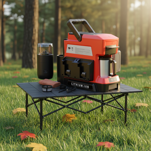 Machine à café portable sans fil pour Milwaukee, compatible avec batterie 18V, avec moulin à café électrique, construction en plastique rouge et métal - Product Image 1