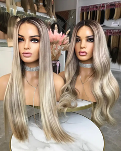 Parrucca europea in pizzo pieno stile naturale per capelli <span class=keywords><strong>biondo</strong></span> Color <span class=keywords><strong>platino</strong></span> parrucca frontale in pizzo trasparente per donne bianche - Product Image 2