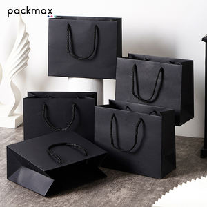 Bolsas de Regalo de Tela Negra Resistentes Hechas a Mano con Cinta para Pequeñas Empresas, Bolsas de Compras de Lujo con Logotipo Impreso - Product Image 4