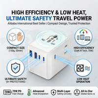 Adaptateur de voyage universel, adaptateur de prise internationale, charge rapide de téléphone 70W PD Gan avec 5 ports pour UE, Royaume-Uni, États-Unis, Australie, tablette, téléphone, ordinateur portable