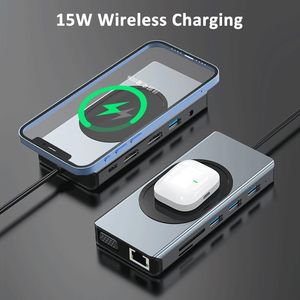 อะแดปเตอร์ Type C Hub Ethernet,แท่นชาร์จแล็ปท็อปแบบไร้สาย15W มีพอร์ต Usb C พอร์ตคู่ HDTV MI VGA สามจอและแท่นชาร์จ USB 3.0 - Product Image 3