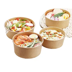 PE Coated Bamboo Fiber Microwaveable boat shaped Paper Salad Bowl with PP lids set