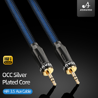 Câble audio stéréo HiFi 3,5 mm AUX OCC plaqué argent avec gaine en nylon pour connexion voiture, ordinateur, haut-parleur, ordinateur portable, casque – Mâle-Mâle