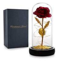 Arc-en-ciel artificiel vente en gros rosas lumineuses en verre plastique coloré flor avec led galaxy rose dans un dôme en verre pour la fête des mères