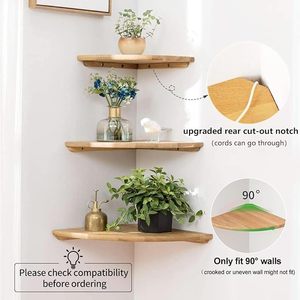 Estantes de esquina flotantes de madera maciza de roble de 2 piezas de 12 pulgadas, estante de exhibición de montaje en pared con orificio de alambre para dormitorio, cocina, sala de estar - Product Image 2