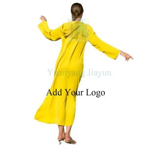 Manga larga Color amarillo <span class=keywords><strong>Cabaya</strong></span> Mujeres Vestido musulmán Elegante Dubai Modesto Vestidos largos con capucha Vestidos de noche - Product Image 3