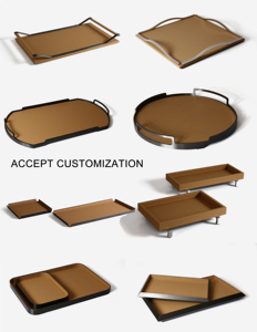 T314Wholesale Bandeja de servicio de metal de color personalizado Diseño circular de Ramadán Bandeja rodante Forma Bandejas de servicio de cuero decorativas para el hogar - Product Image 4