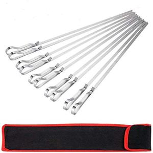 Juego de 10 Uds. De palitos de aguja para barbacoa de carne reutilizables, pinchos planos de Metal para asar, pinchos para barbacoa de acero inoxidable - Product Image 2