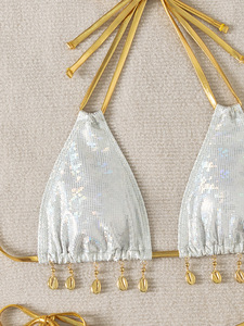 Maillot de bain holographique pour femme avec rembourrage, ensemble bikini brésilien argenté, tailles XS-L - Product Image 4