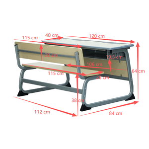 Set Perlengkapan Furnitur Kelas Sekolah Meja dan Kursi Siswa Ganda yang Tahan Lama dari Kayu dan Logam untuk Ruang Kelas - Product Image 2