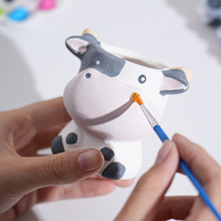 Pot de fleurs en céramique vierge personnalisable à peindre, motifs animaux (Vache, Renard, Panda) ou fleurs, mini-jardinière pour plantes succulentes, pour projets DIY, activités artistiques et peinture manuelle pour enfants