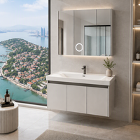 Ensemble de meuble-lavabo flottant moderne haut de gamme WJL pour femme, 90 cm, avec vasque en céramique intégrée et armoire miroir LED anti-buée