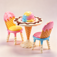 Ensemble table et chaises en fibre de verre en forme de cornet de glace, mobilier commercial d'intérieur et d'extérieur