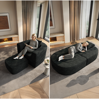 VOXHOME Minimalistisches Modernes Einzelsofa-Bett für Wohnzimmer Schlafzimmer Wohnmöbel Klappbares Faulbett-Sofa Schwarzes Bouclé-Sofa