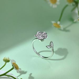 Dylam Fancy Stylish Jewelry Women 925 Sterling <b>Silver</b> Rhodium 18K Gold Plated <b>Adjustable</b> Rotatable Rose Flower Anxiety <b>Rings</b> - Product Image 4