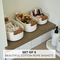 Conjunto de 5 Cestos de Armazenamento de Algodão Resistente para Prateleiras, Perfeitos para Organização Doméstica, Cestos de Armazenamento de Qualidade