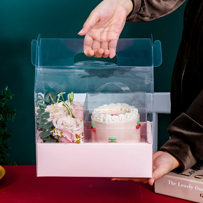 סיטונאי שקוף שקוף מתקפל קופסת מתנה פרח נצחי קופסת פרחים טובה פלסטיק שקופה עם יד